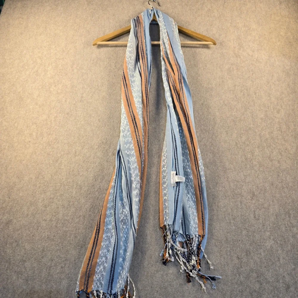 Charming Charlie Blue Orange Striped Metallic Fringe Scarf Lightweight Wrap